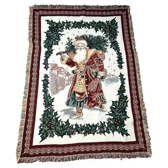 Goodwin Weavers Santa Christmas Blanket Tapestry Throw Fringe 65" x 45" - Picture 1 of 5